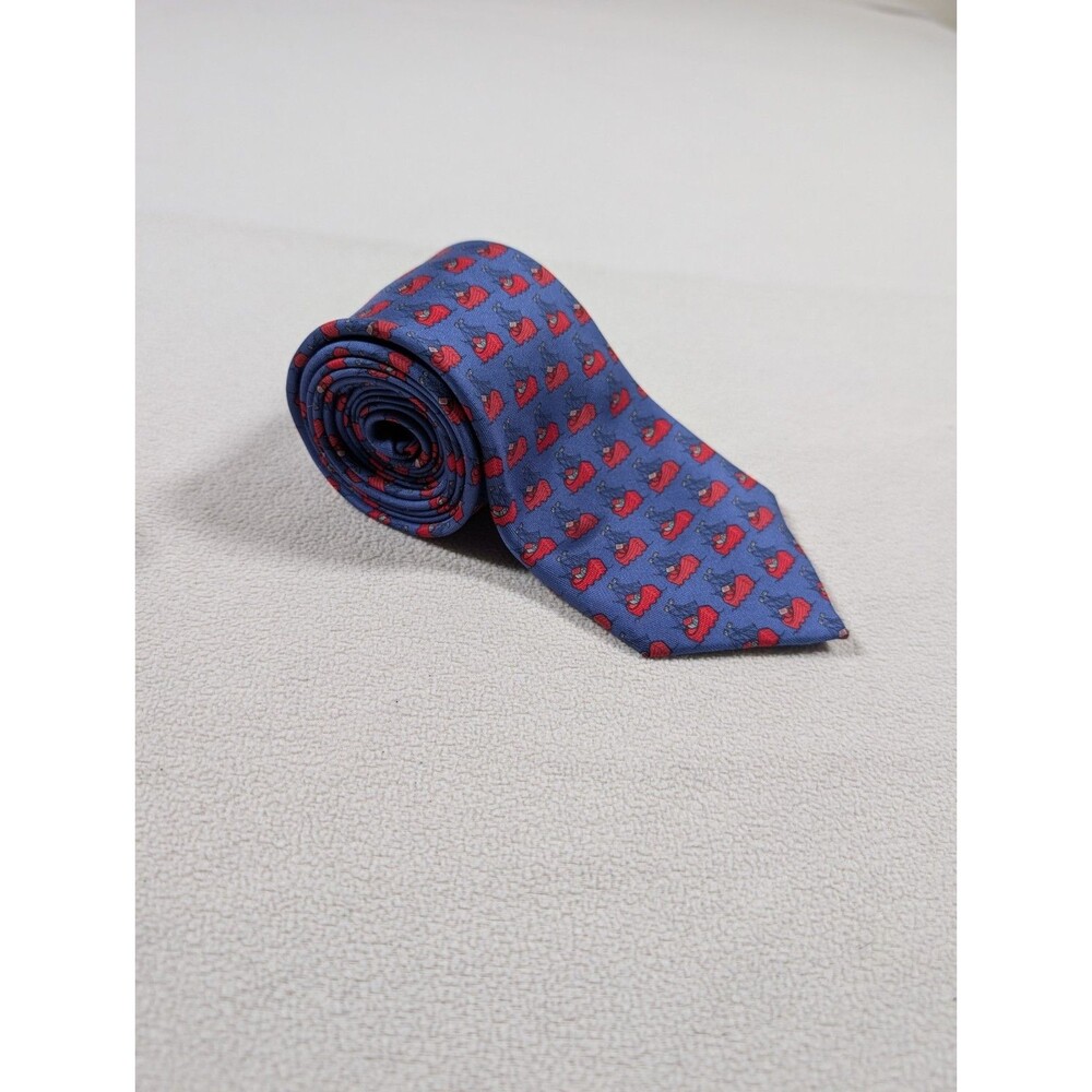 Hermes Paris Silk Neck Tie Men Blue Red Noah's Ark 3 x 57 Made in France 7335 EA